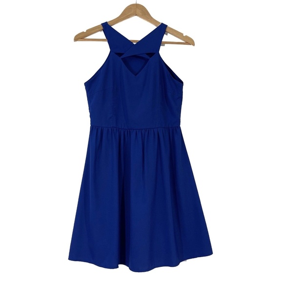 C. Luce Women’s Size Small Solid Blue Cut Out Sleeveless Fit and Flare Dress - Picture 1 of 10
